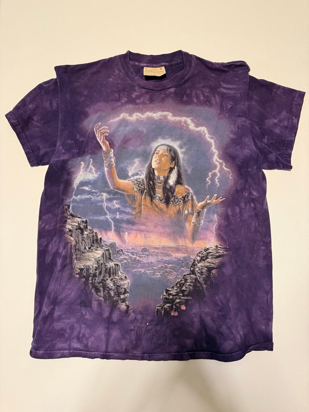 Vintage 90s The Mountain Native American Spirit Tie Dye T Shirt Mens M Purple